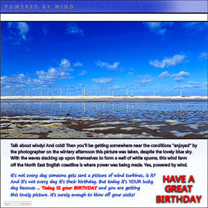 A "Birthday" e-Card - with Fine Art Image of POWERED BY WIND